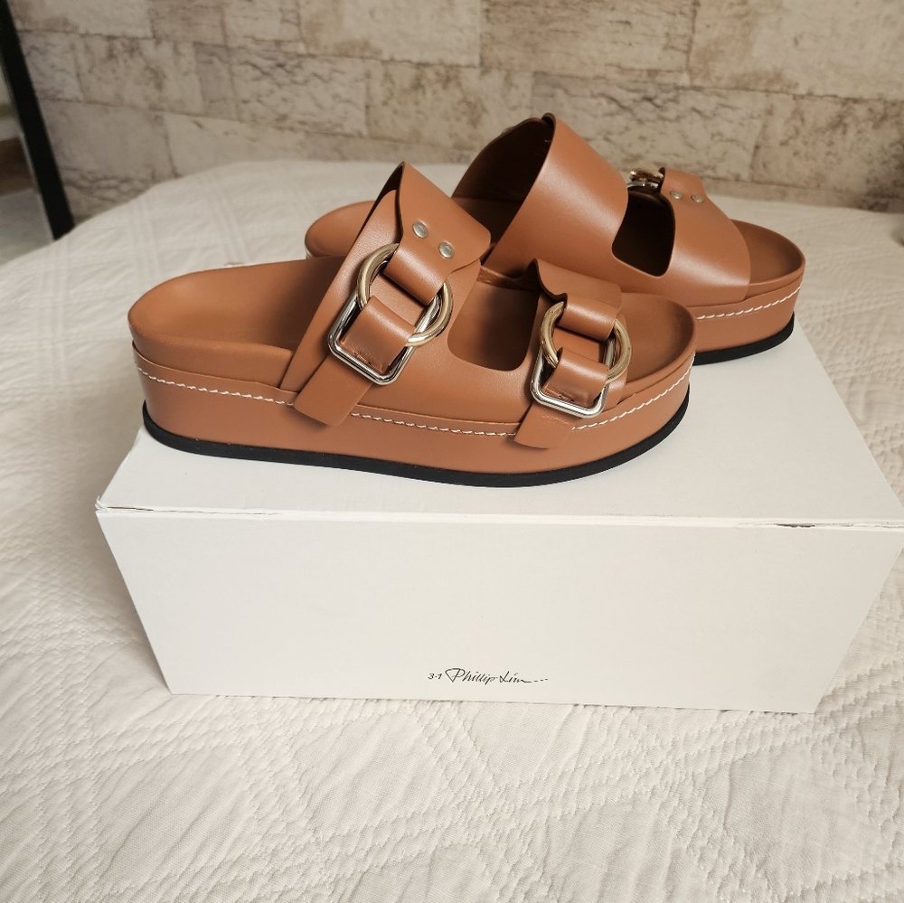 3.1 Phollip Lim Freida Platform Double Buckle Slide 38 NWT